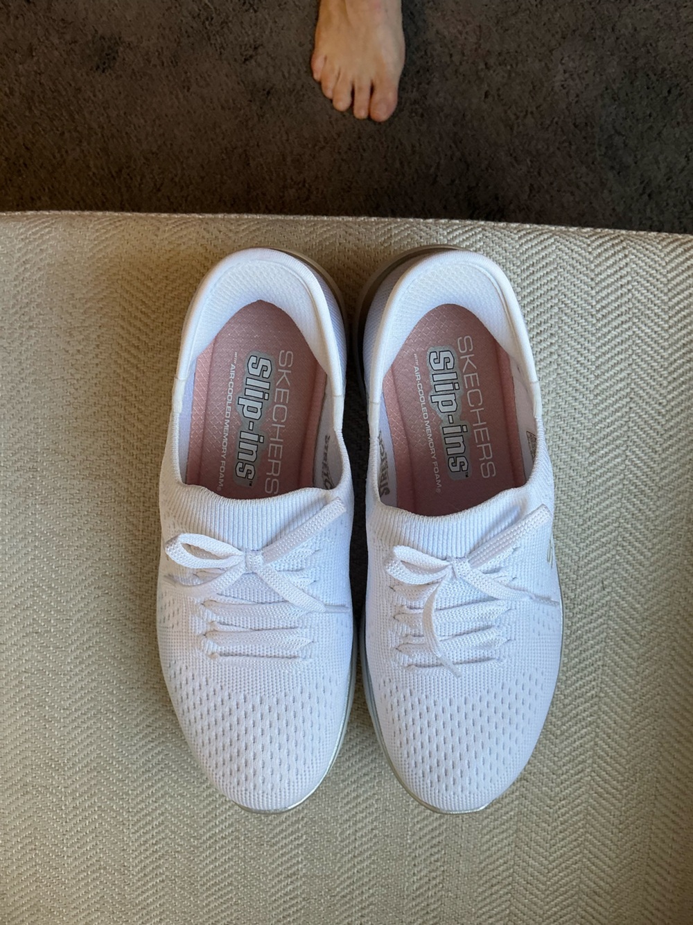 Skechers White Women's Slip-On Knit Sneakers